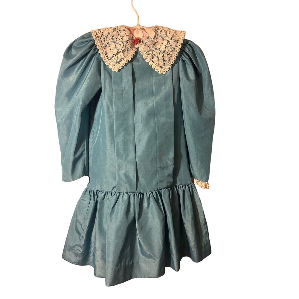 Vintage Girls Aqua Green Peaches N Cream Party Dress, Sz 7, Made in USA